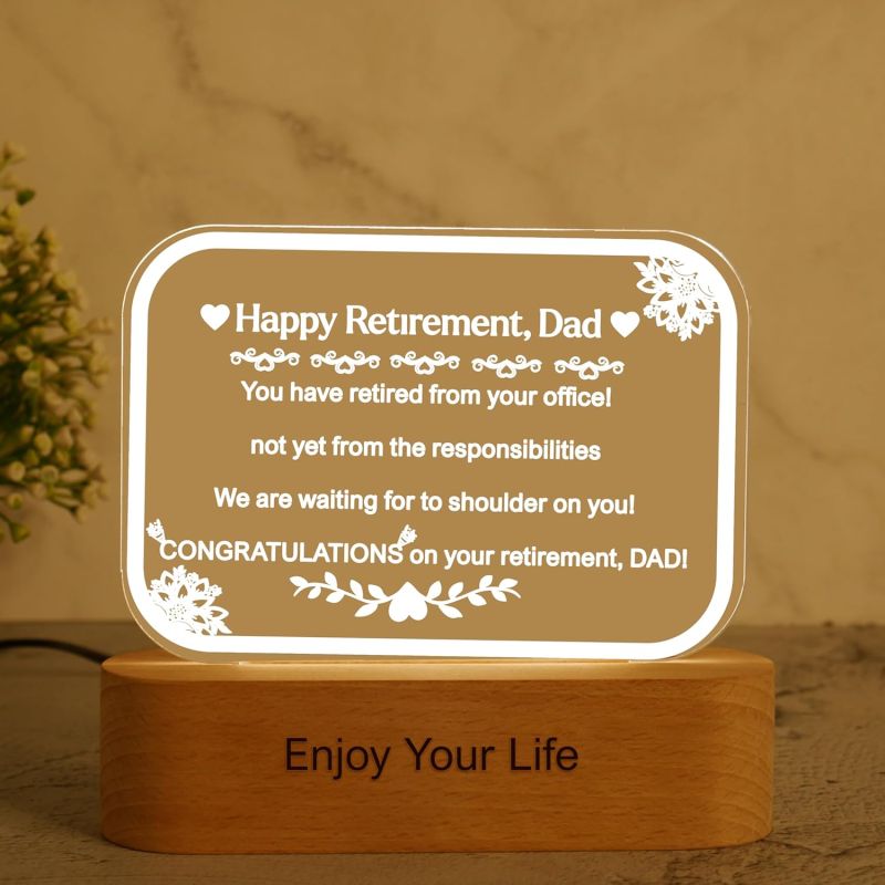 Retirement Gift for Dad Customized With Text Acrylic Plaque with Warm White Light | Happy Retirement Gift