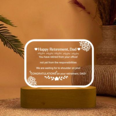 Retirement Gift for Dad Customized With Text Acrylic Plaque with Warm White Light | Happy Retirement Gift