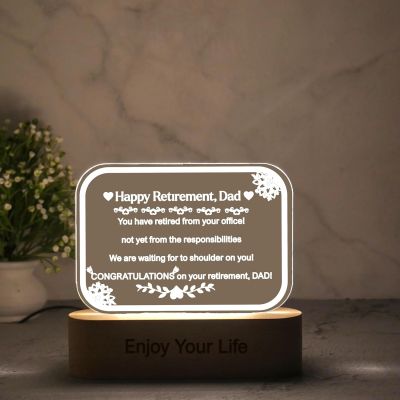 Retirement Gift for Dad Customized With Text Acrylic Plaque with Warm White Light | Happy Retirement Gift