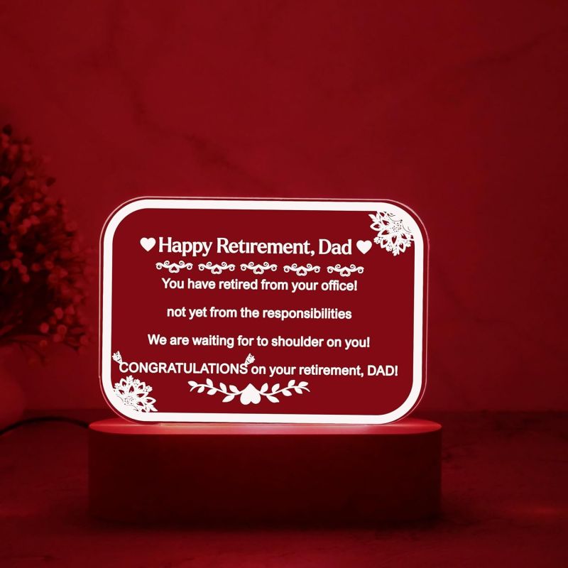 Happy Retirement Gift for Men | Personalized with Text | Gift for Dad | Engraved Quote Night Lamp