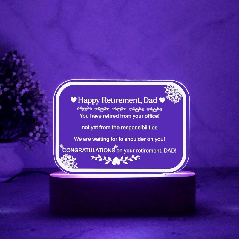 Happy Retirement Gift for Men | Personalized with Text | Gift for Dad | Engraved Quote Night Lamp