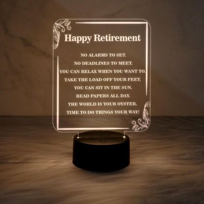 Happy Retirement Engraved Night Lamp with Warm White Light & On/Off Touch Button | Retirement Gift for Men & Women