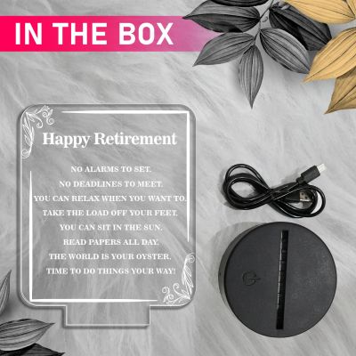 Happy Retirement Engraved Night Lamp with Warm White Light & On/Off Touch Button | Retirement Gift for Men & Women