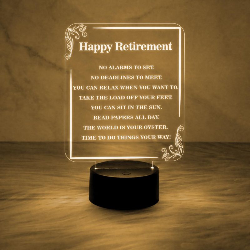 Happy Retirement Engraved Night Lamp with Automatic Color Changing Light & On/Off Touch Button