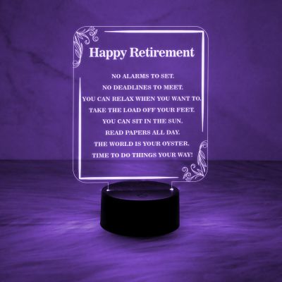 Happy Retirement Engraved Night Lamp with Automatic Color Changing Light & On/Off Touch Button