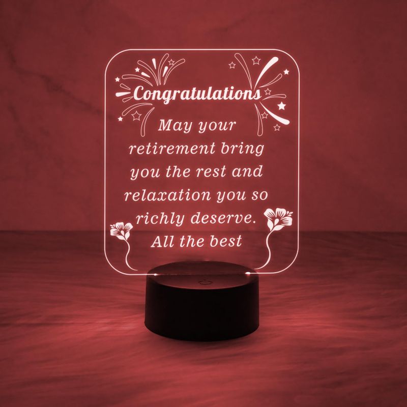 Congratulation Retirement Engraved Night Lamp with Automatic Color Changing & On/Off Touch Button | Retirement Gift for Men & Women