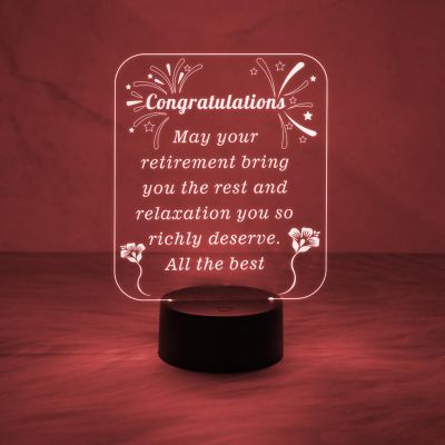 Congratulation Retirement Engraved Night Lamp with Automatic Color Changing & On/Off Touch Button | Retirement Gift for Men & Women