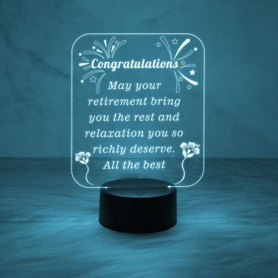 Congratulation Retirement Engraved Night Lamp with Automatic Color Changing & On/Off Touch Button | Retirement Gift for Men & Women
