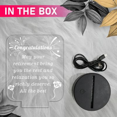 Congratulation Retirement Engraved Night Lamp with Automatic Color Changing & On/Off Touch Button | Retirement Gift for Men & Women