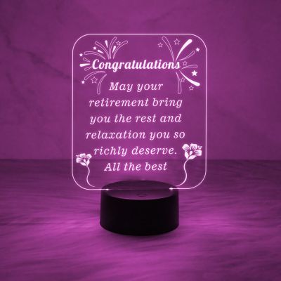 Congratulation Retirement Engraved Night Lamp with Automatic Color Changing & On/Off Touch Button | Retirement Gift for Men & Women