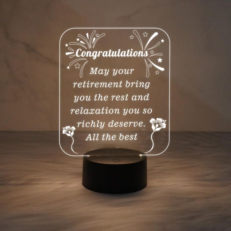 Congratulation Retirement Engraved Night Lamp with Warm White Light & On/Off Touch Button | Retirement Gift for Men & Women