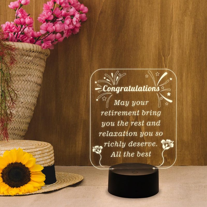 Congratulation Retirement Engraved Night Lamp with Warm White Light & On/Off Touch Button | Retirement Gift for Men & Women