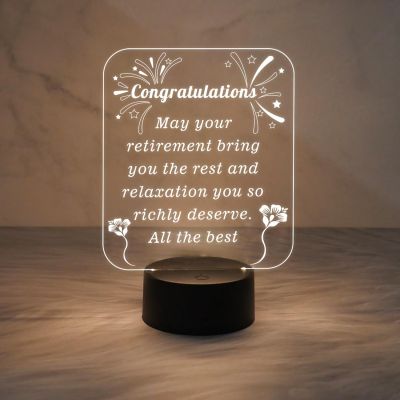 Congratulation Retirement Engraved Night Lamp with Warm White Light & On/Off Touch Button | Retirement Gift for Men & Women