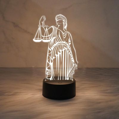 3D Illusion Lady Justice Statue Led Light | Lawyer Office Decor Night Light | Gift for Lawyer & Advocate | Warm White Light with USB Powered