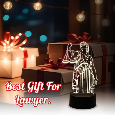 3D Illusion Lady Justice Statue Led Light | Lawyer Office Decor Night Light | Gift for Lawyer & Advocate | Warm White Light with USB Powered