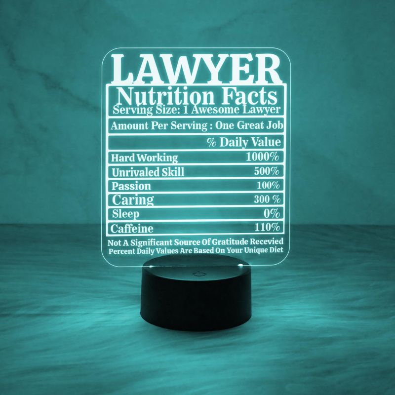 3D Illusion Lawyer Nutrition Facts Night Lamp with Automatic Color Changing Light & USB Powered | Gift for Law Student