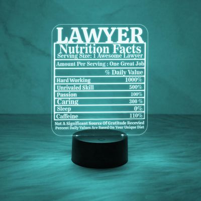 3D Illusion Lawyer Nutrition Facts Night Lamp with Automatic Color Changing Light & USB Powered | Gift for Law Student