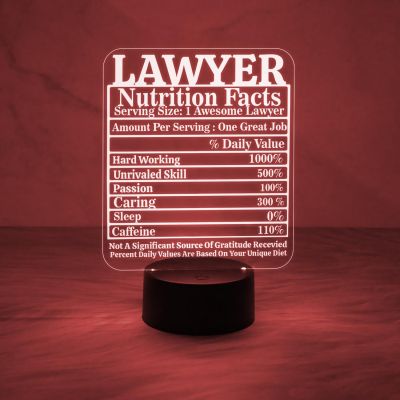 3D Illusion Lawyer Nutrition Facts Night Lamp with Automatic Color Changing Light & USB Powered | Gift for Law Student