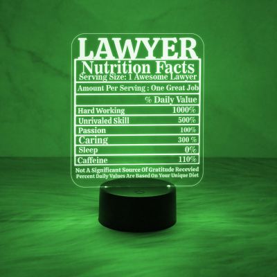 3D Illusion Lawyer Nutrition Facts Night Lamp with Automatic Color Changing Light & USB Powered | Gift for Law Student