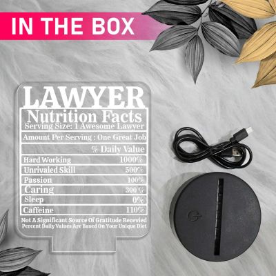 3D Illusion Lawyer Nutrition Facts Night Lamp with Automatic Color Changing Light & USB Powered | Gift for Law Student