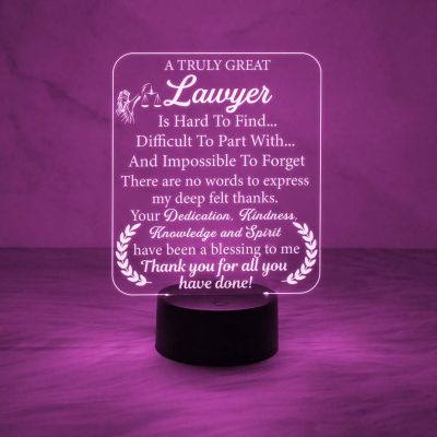 A Truly Great Lawyer Engraved Night Lamp with Automatic Color Changing Light with USB Powered | Birthday Gift for Lawyer & Advocate