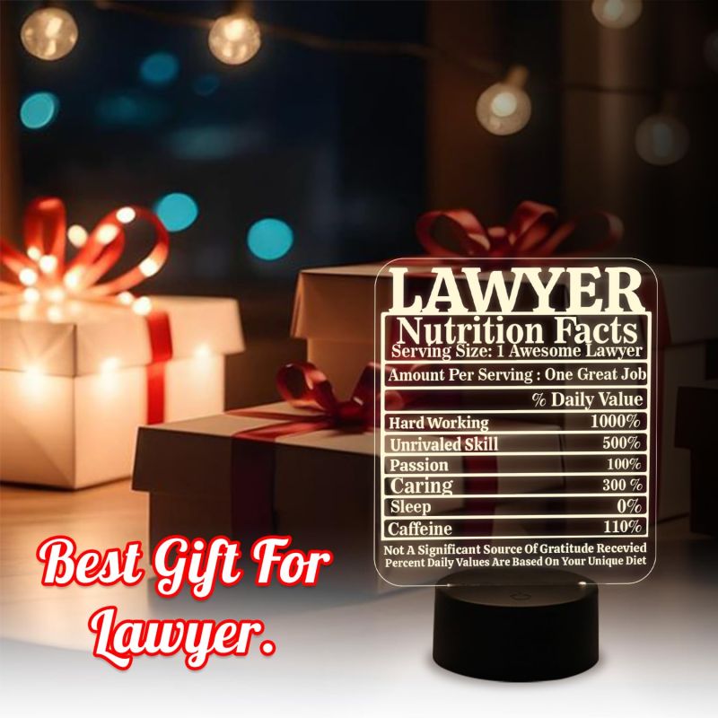 3D Illusion Lawyer Nutrition Facts Night Lamp with Warm White Light & USB Powered | Gift for Law Student