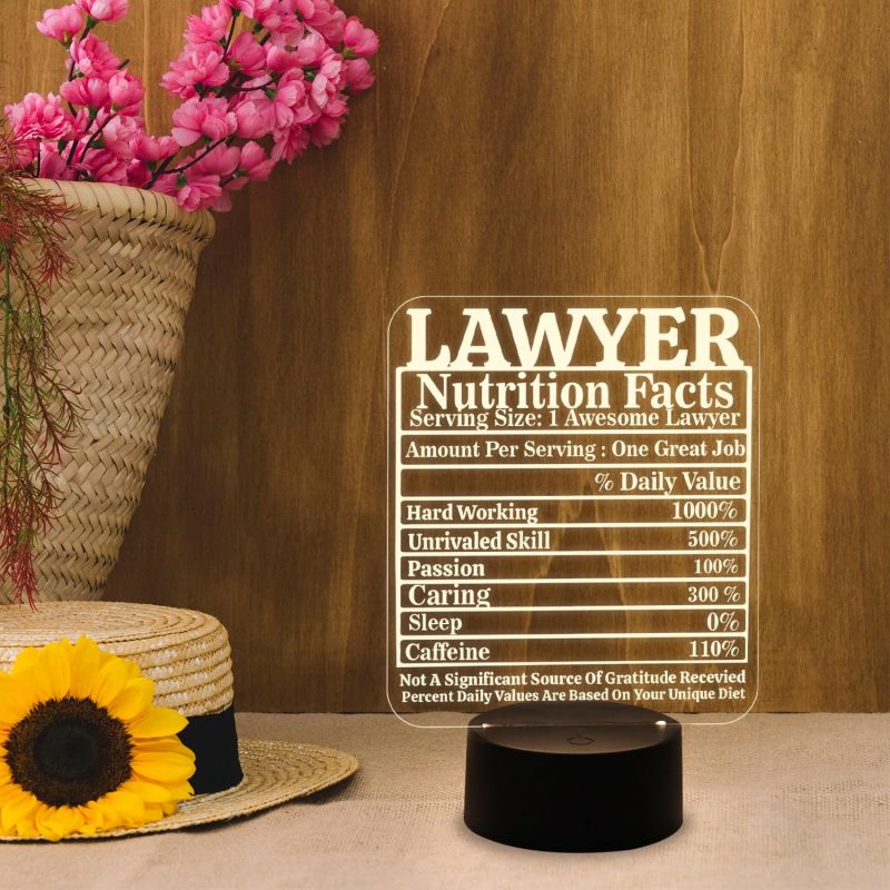 3D Illusion Lawyer Nutrition Facts Night Lamp with Warm White Light & USB Powered | Gift for Law Student