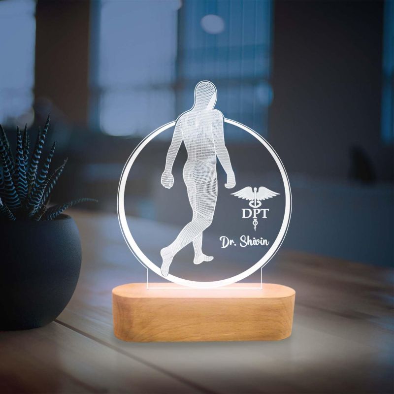 Personalized Physiotherapy Doctor Night Lamp with Cool White Light | Thankyou Gift for Doctor | 3D Illusion