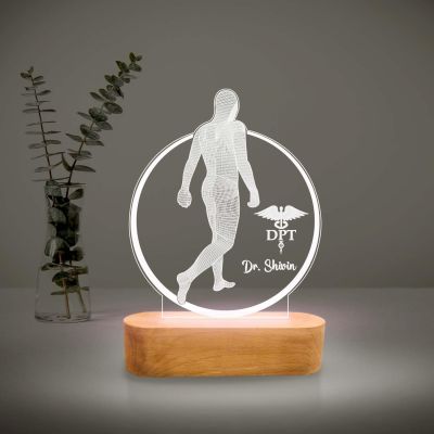 Personalized Physiotherapy Doctor Night Lamp with Cool White Light | Thankyou Gift for Doctor | 3D Illusion