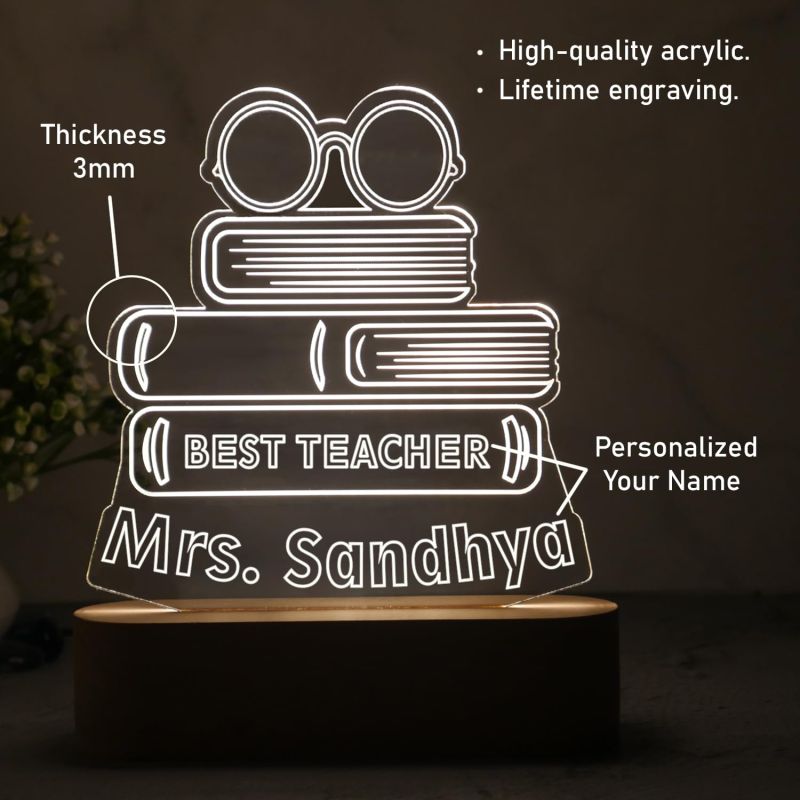 Personalized Best Teacher Gift Lamp with Cool White Light Customized with Name | Teachers Day Surprise Gift | Teachers Day Gift for Mam & Sir