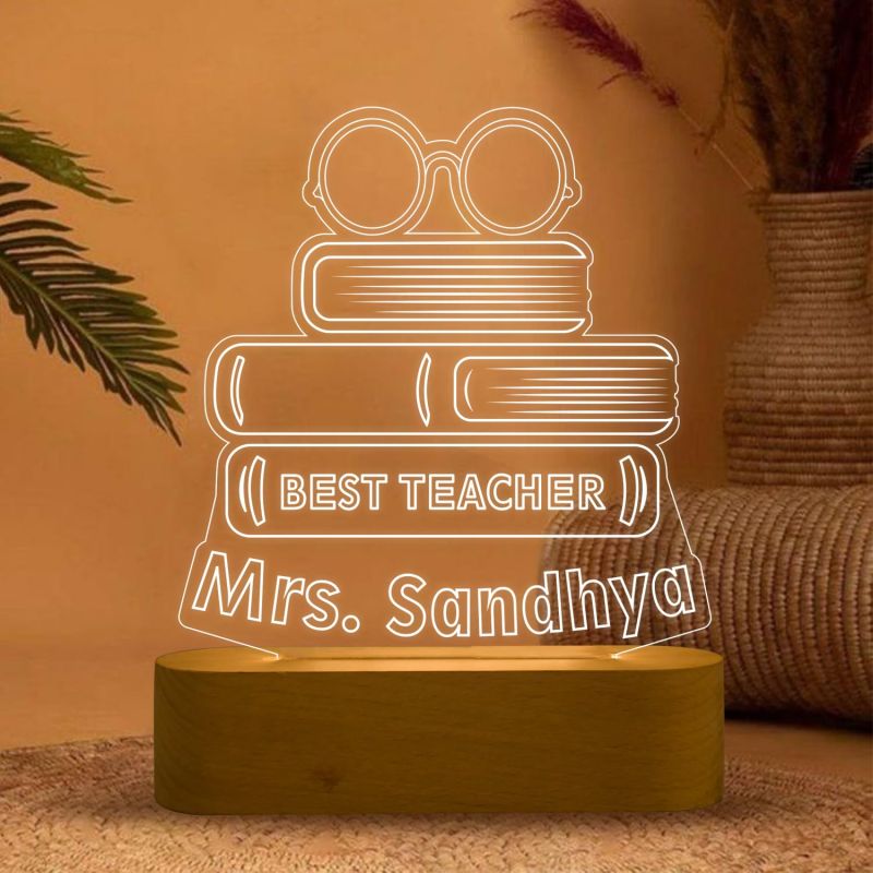 Personalized Best Teacher Gift Lamp with Cool White Light Customized with Name | Teachers Day Surprise Gift | Teachers Day Gift for Mam & Sir