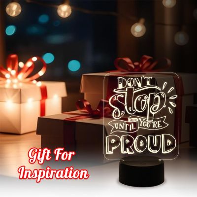 Motivational Night Lamp Don’t Stop Until You are Proud Engraved Quote Night Lamp with Warm White Light & USB Powered
