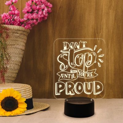 Motivational Night Lamp Don’t Stop Until You are Proud Engraved Quote Night Lamp with Warm White Light & USB Powered