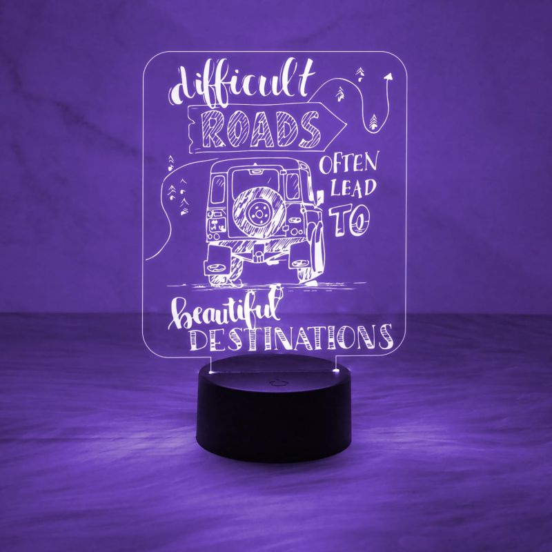 Inspirational 3D Illusion Light Difficult Roads Often Lead to Beautiful Night Lamp with Automatic Color Changing Light & On/Off Touch Button