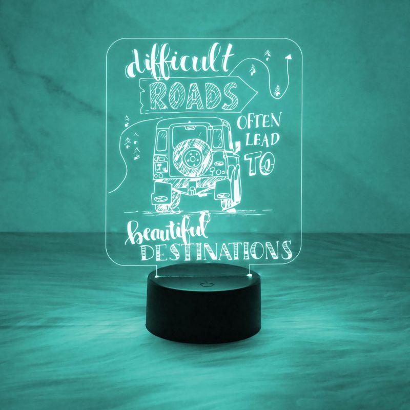 Inspirational 3D Illusion Light Difficult Roads Often Lead to Beautiful Night Lamp with Automatic Color Changing Light & On/Off Touch Button