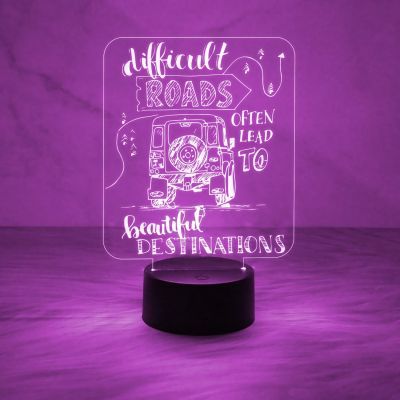 Inspirational 3D Illusion Light Difficult Roads Often Lead to Beautiful Night Lamp with Automatic Color Changing Light & On/Off Touch Button