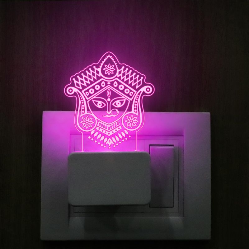 3D Illusion Mata Durga Face Night Lamp with 7 Color Changing Light | Pooja Room Decor Light