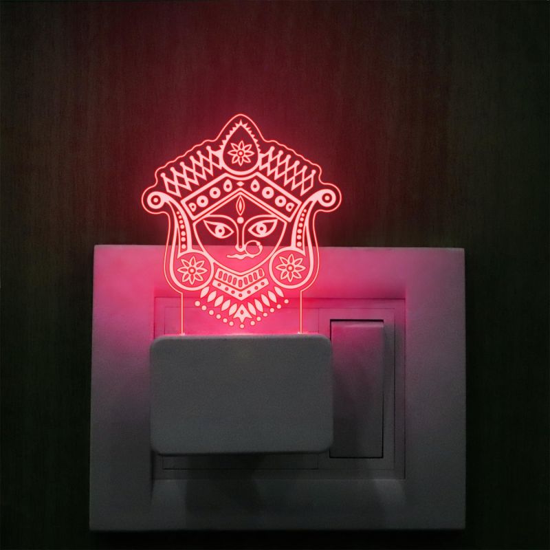 3D Illusion Mata Durga Face Night Lamp with 7 Color Changing Light | Pooja Room Decor Light