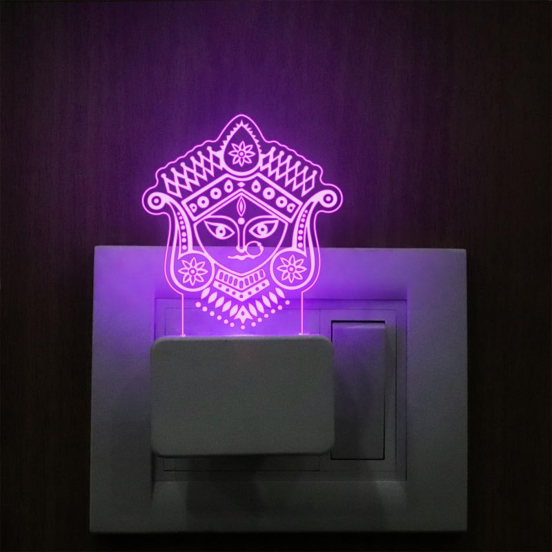 3D Illusion Mata Durga Face Night Lamp with 7 Color Changing Light | Pooja Room Decor Light