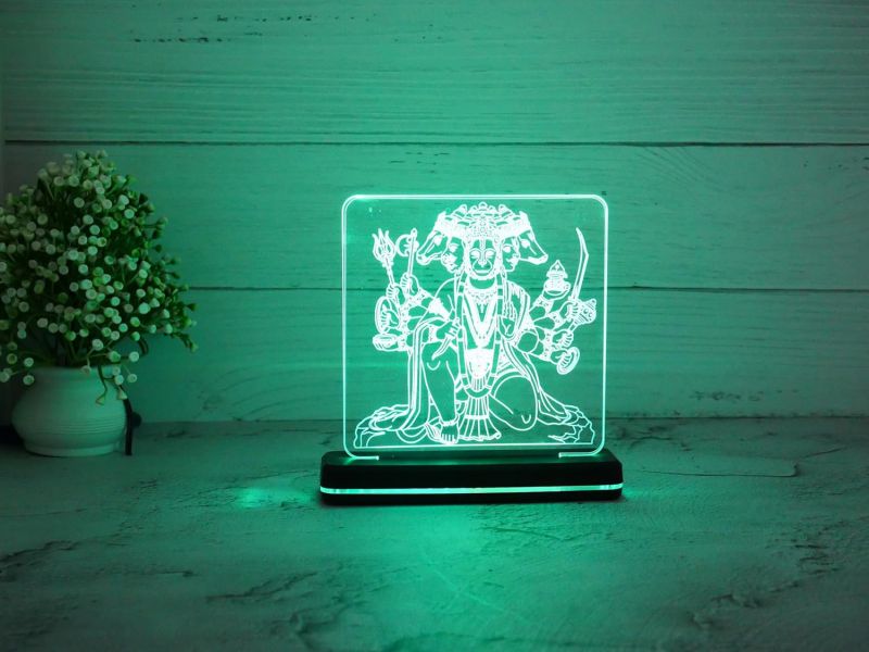 3D Illusion Panchmukhi Hanuman Ji Night Lamp with Multicolored Light | Religious Gift | Home Temple & Pooja Room Decor Light