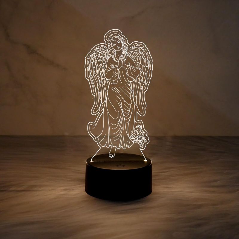 Holy Virgin with Angel Wings Night Lamp with Warm White & USB Cable Christian Gift for Men & Woman