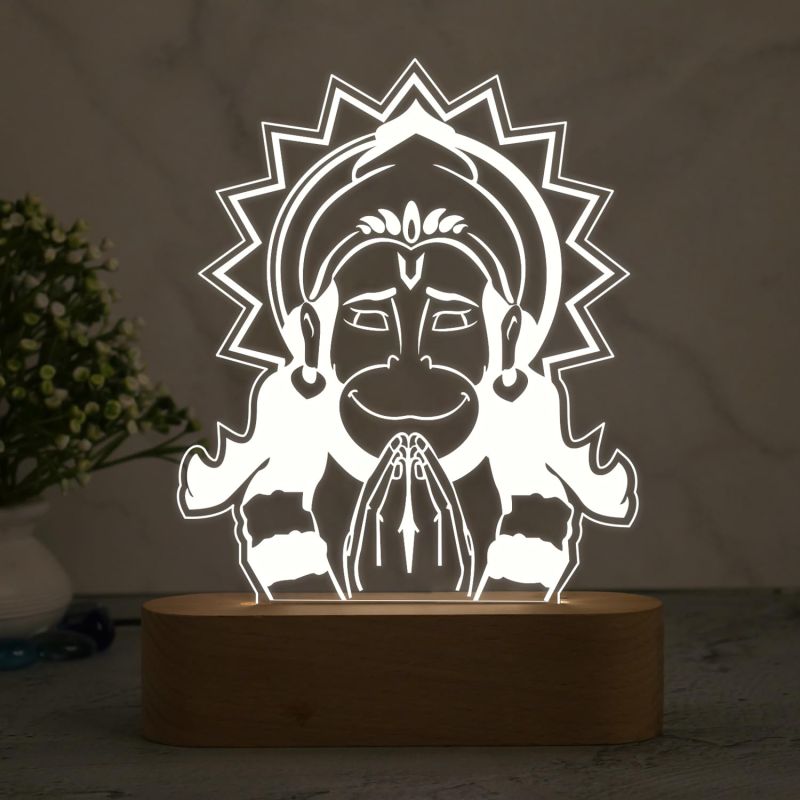 Lord Hanuman Night Lamp with Warm White Light | Religious Gift Items | Light for Bedroom, Living Room Led Acrylic Night lamp