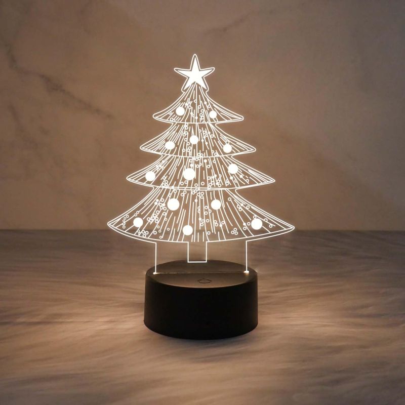 3D Illusion Christmas Tree Night Lamp Christmas Decorations with Led Light with Warm White Light & On/Off Touch Button