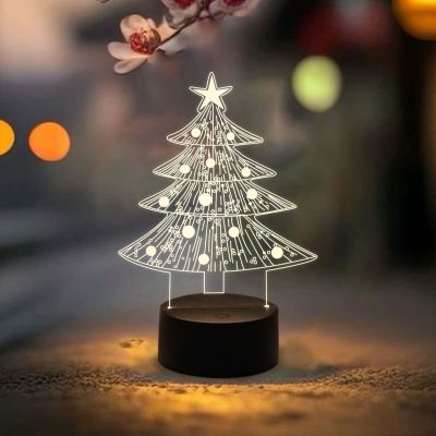 3D Illusion Christmas Tree Night Lamp Christmas Decorations with Led Light with Warm White Light & On/Off Touch Button