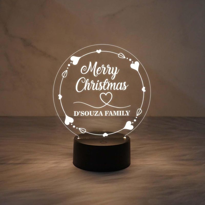 Personalized Merry Christmas Night Lamp | Customized with Name | 3D Illusion Lamp with Touch Button & Warm White Light