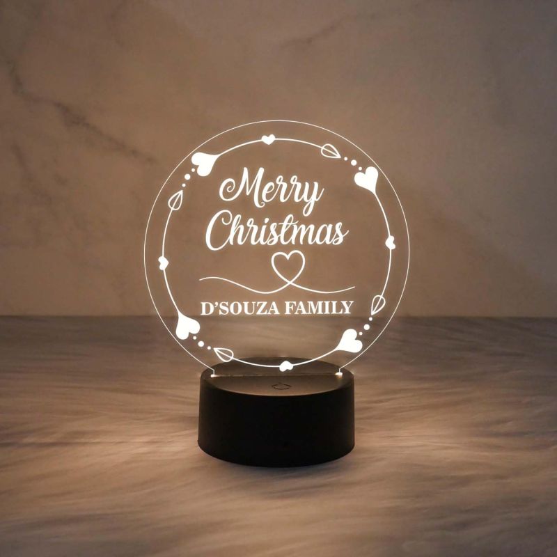 Personalized Merry Christmas Night Lamp | Customized with Name | 3D Illusion Lamp with Touch Button & Warm White Light