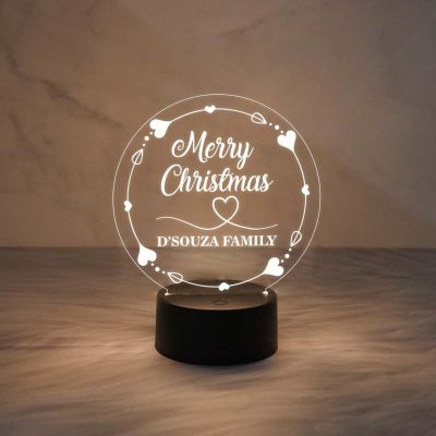 Personalized Merry Christmas Night Lamp | Customized with Name | 3D Illusion Lamp with Touch Button & Warm White Light