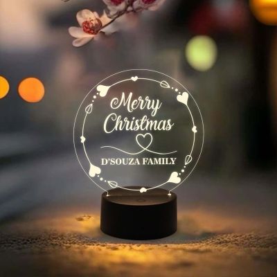 Personalized Merry Christmas Night Lamp | Customized with Name | 3D Illusion Lamp with Touch Button & Warm White Light
