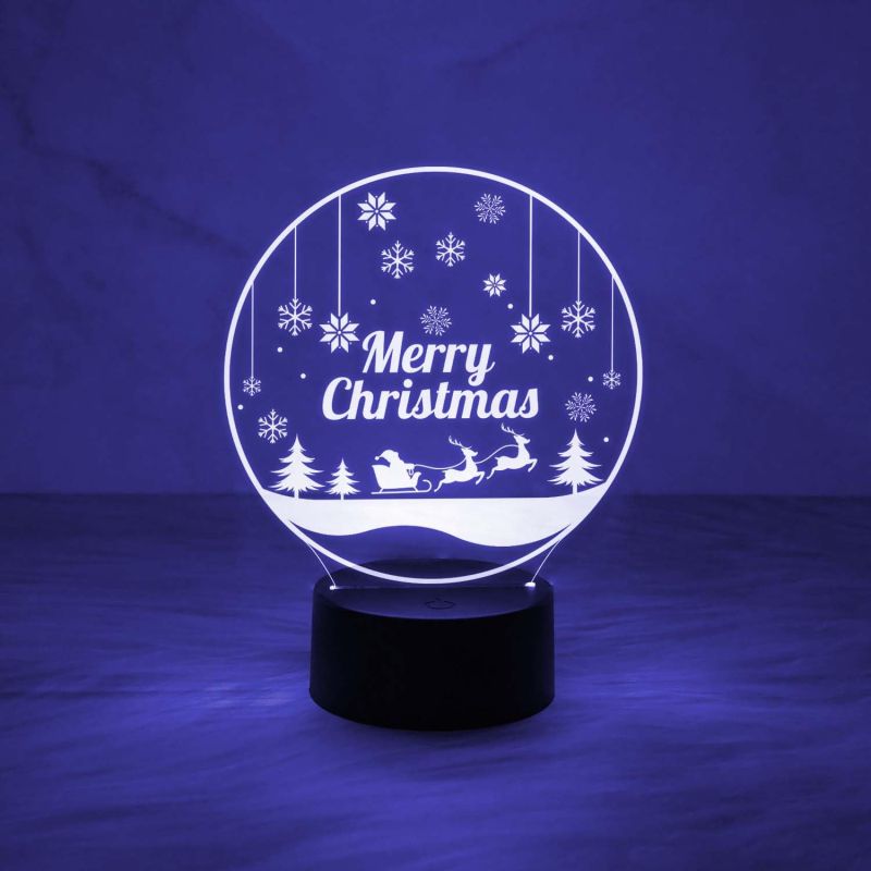 3D Illusion Merry Christmas Night Lamp for Home & Office Decor Light | Desk Table Lamp | Automatic Color Changing Light & On/Off Touch Button