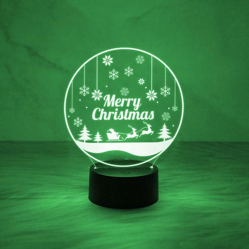 3D Illusion Merry Christmas Night Lamp for Home & Office Decor Light | Desk Table Lamp | Automatic Color Changing Light & On/Off Touch Button